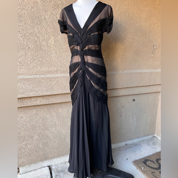 RAFAEL CENNAMO Chic Black Sheer Maxi Dress